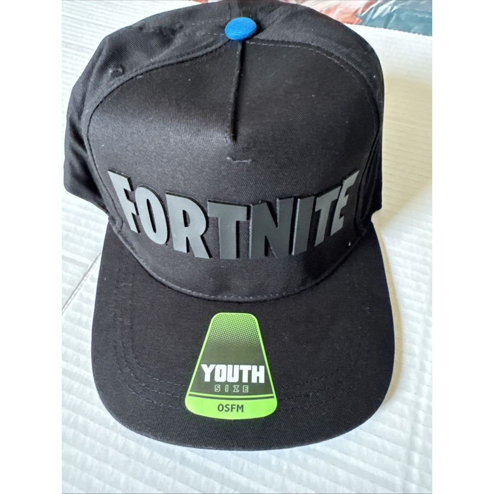 Fortnite Black Blue Youth Baseball Cap With Tone On Tone Imprint OSFM NWT